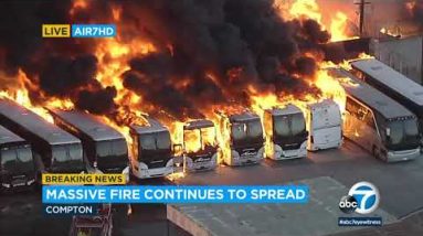 Massive fire at Compton industrial complex rips thru buildings, buses | ABC7