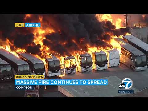 Massive fire at Compton industrial complex rips thru buildings, buses | ABC7