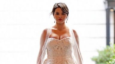 Selena Gomez Seen in Shining Lace Wedding Costume